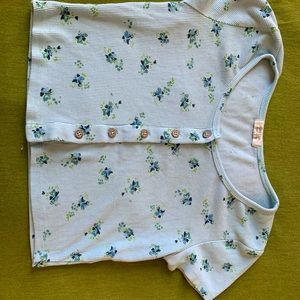 floral light blue crop top with buttons